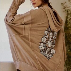 FP Movement by Free People Taupe Hoodie with Embroidered Floral Back